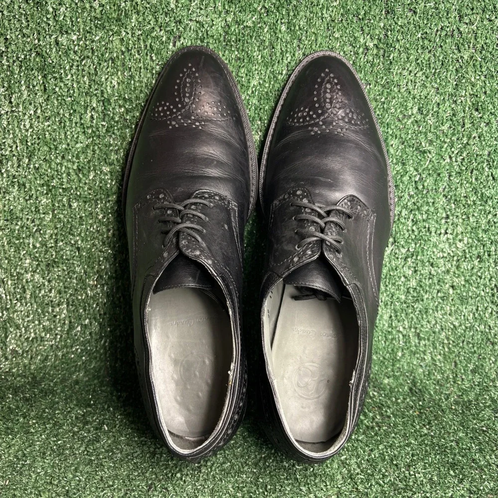 Franco Cuadra Brogue Medallion Toe Pebble Grain Leather Derby Shoes Black Men 10